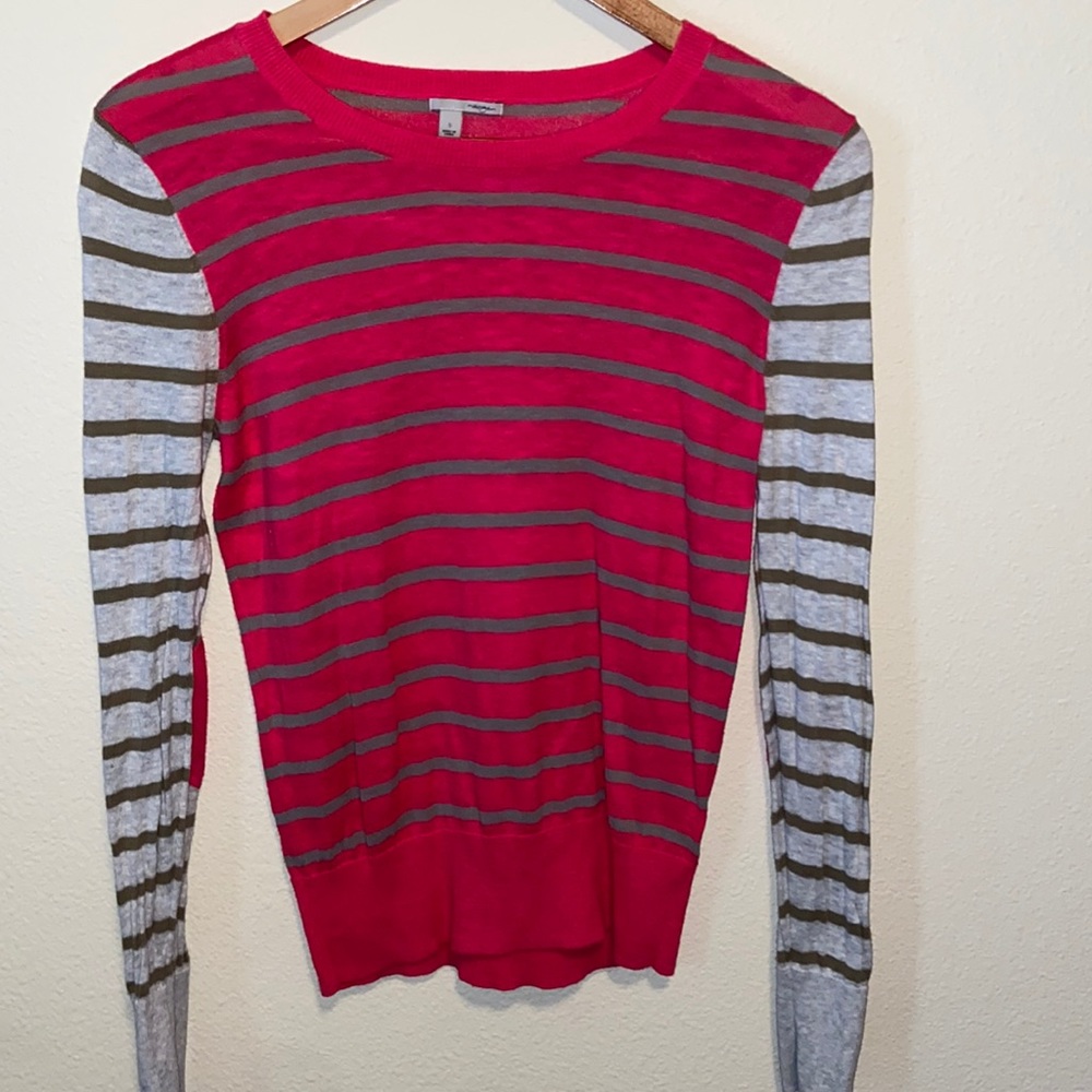 Striped Halogen knit sweater with elbow patch